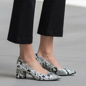 ZARA Snake Print Block Heel Pumps Black White Almond Toe Sz 37 6.5
